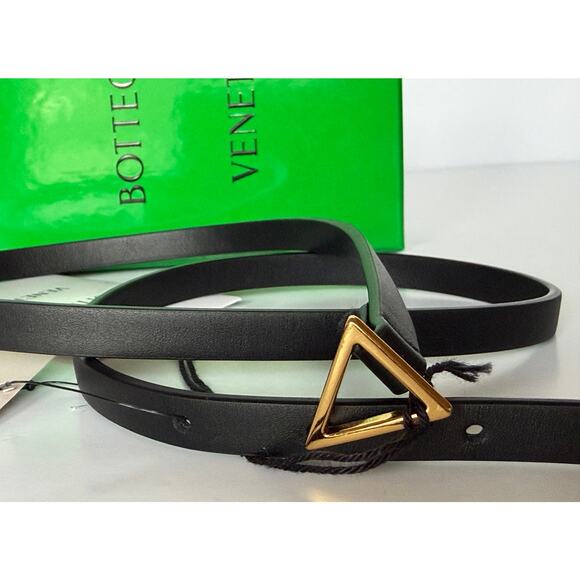 Bottega Veneta Triangle Leather Slim Black Belt 85/34 619759 NWT $390 main image 6